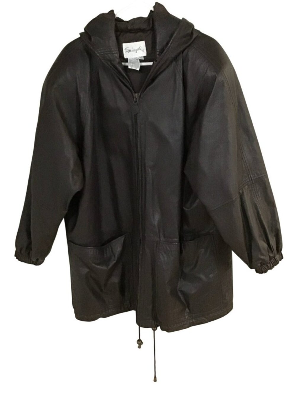 Spiegel Vintage Womens 1X Hooded Raglan Sleeve Brown Leather Coat